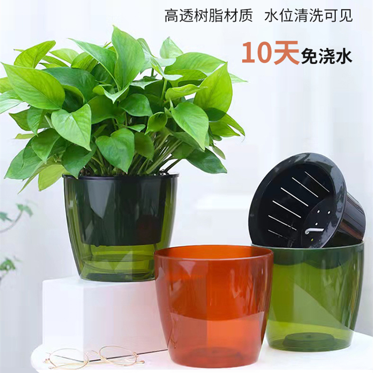 圆形透明懒人自吸水花盆种绿萝多肉塑料树脂简约储水室内盆栽花盆,鲜花速递/花卉仿真/绿植园艺,花盆,淘宝优惠券,粉丝福利购,淘宝优惠卷