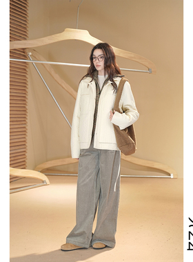 【】水洗棉竖绗线当代艺术感分割100羊毛絮内胆女装外套54LS91286