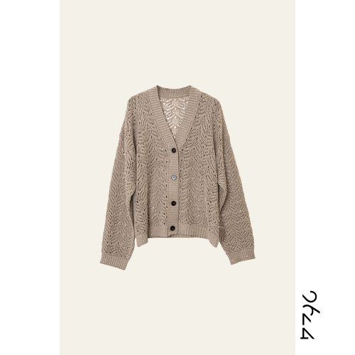 【芦苇】100野生亚麻B*C进口珠片超重工镂空针法针织开衫613568