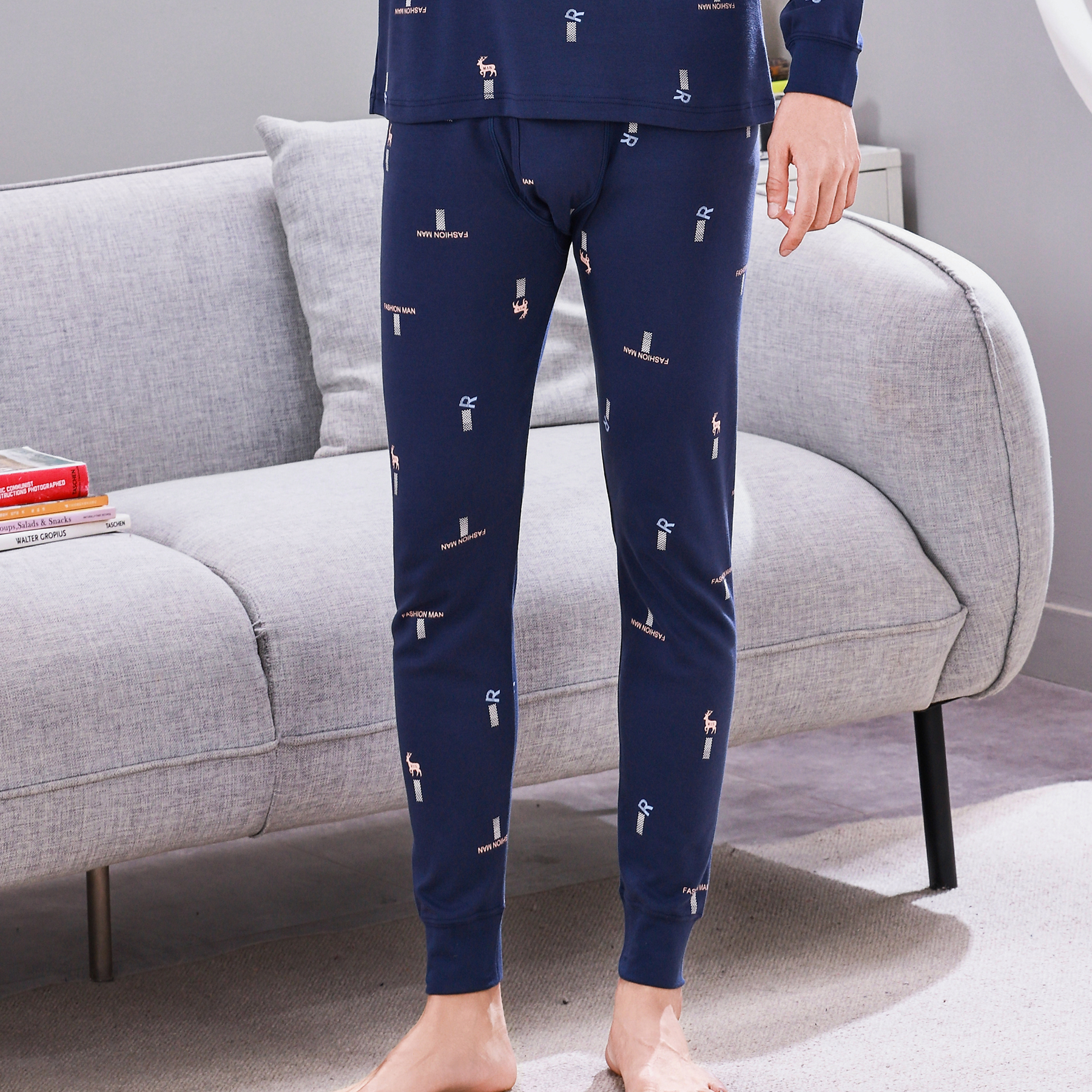 薄款纯棉意大莱秋裤男士