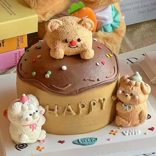 卡通黄油小熊生日蛋糕装饰巧克力