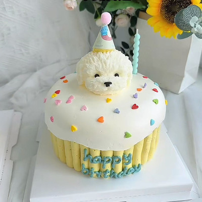 可食用毛线狗卡通立体小狗巧克力蛋糕装饰摆件情人节网红生日插件