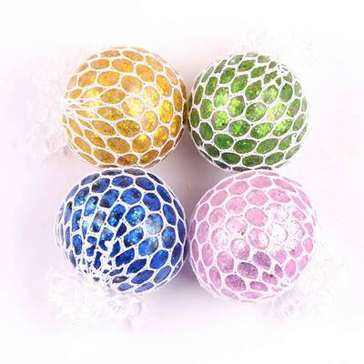 Gold powder Grape Squeeze Stress Ball Mesh Squishy Beads Toy
