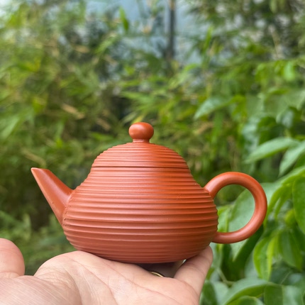 潮州朱泥手拉壶千线纹小功夫茶壶纯手工家用3杯紫砂壶家用茶具