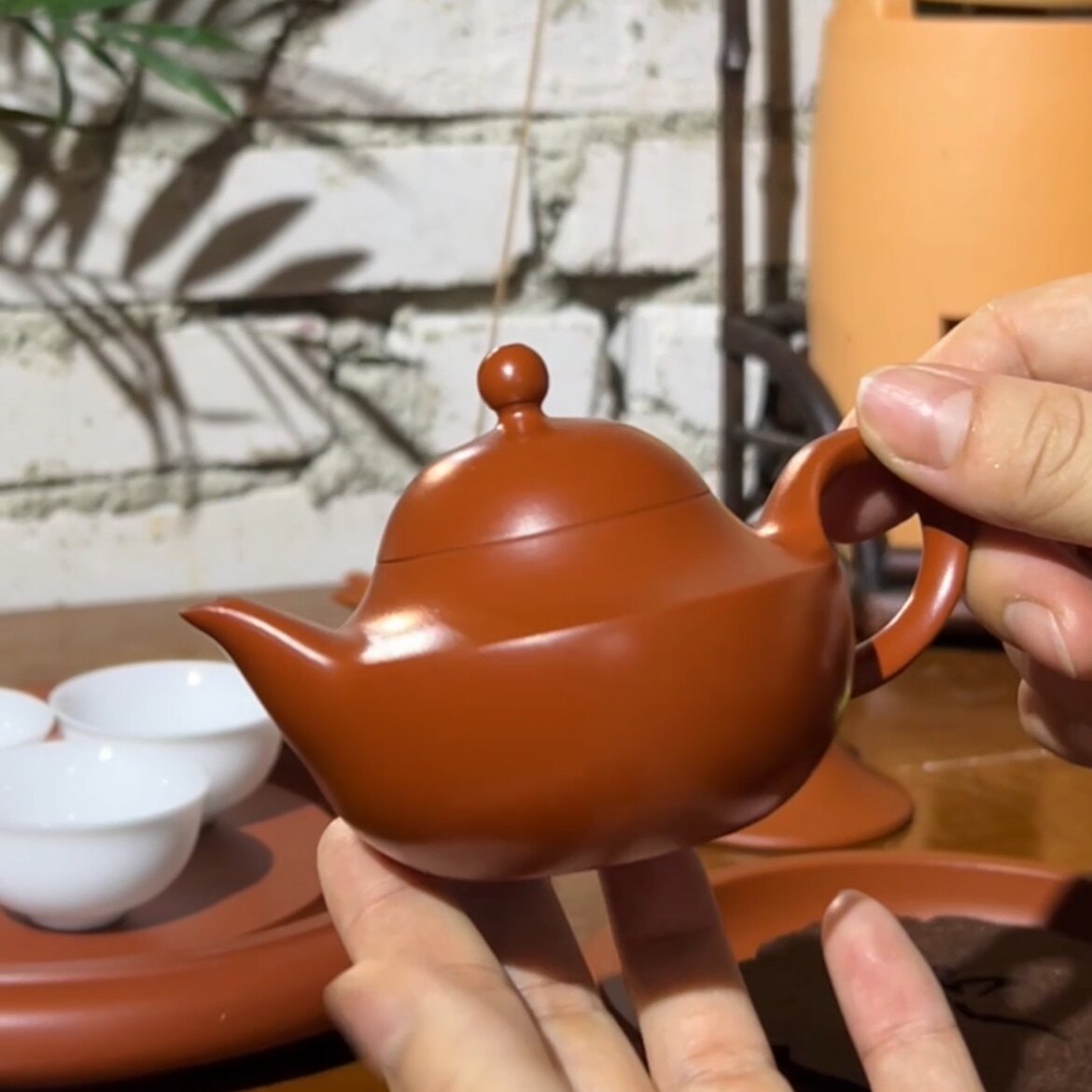 潮州手拉壶朱泥老安顺章壮雄元宝壶薄胎纯手工小壶茶具工夫茶壶
