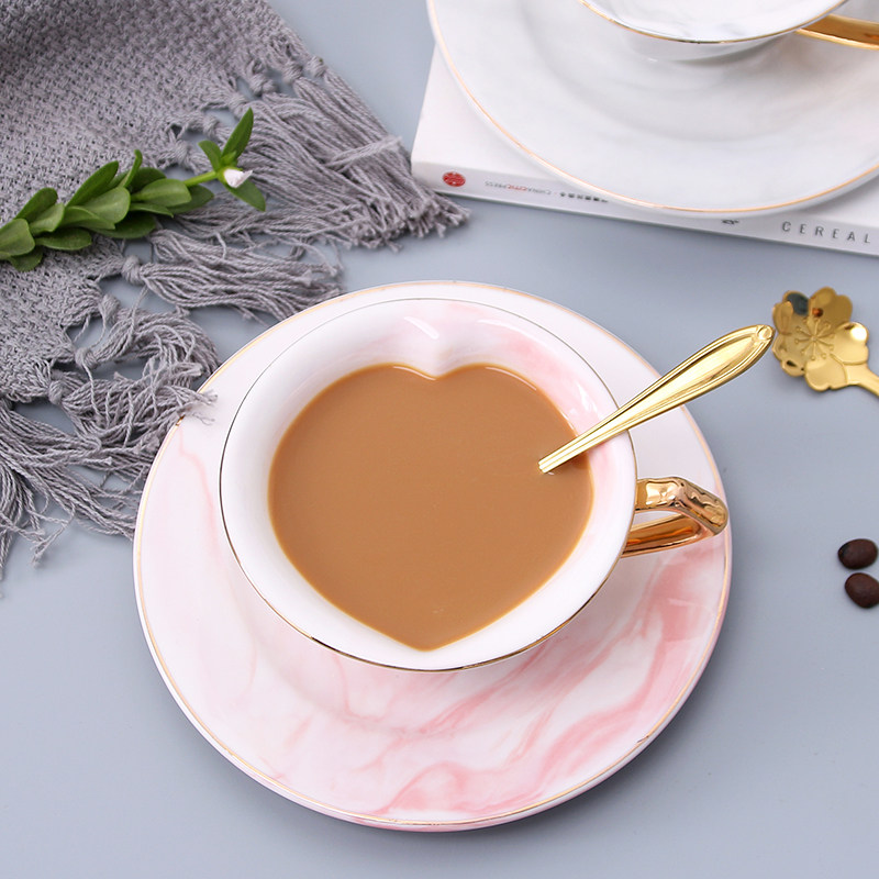 欧式小奢华陶瓷咖啡杯碟创意大理石纹下午茶浓缩轻奢心形杯子套装