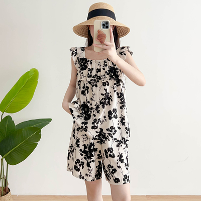 棉绸无袖背心短裤睡衣家居服女