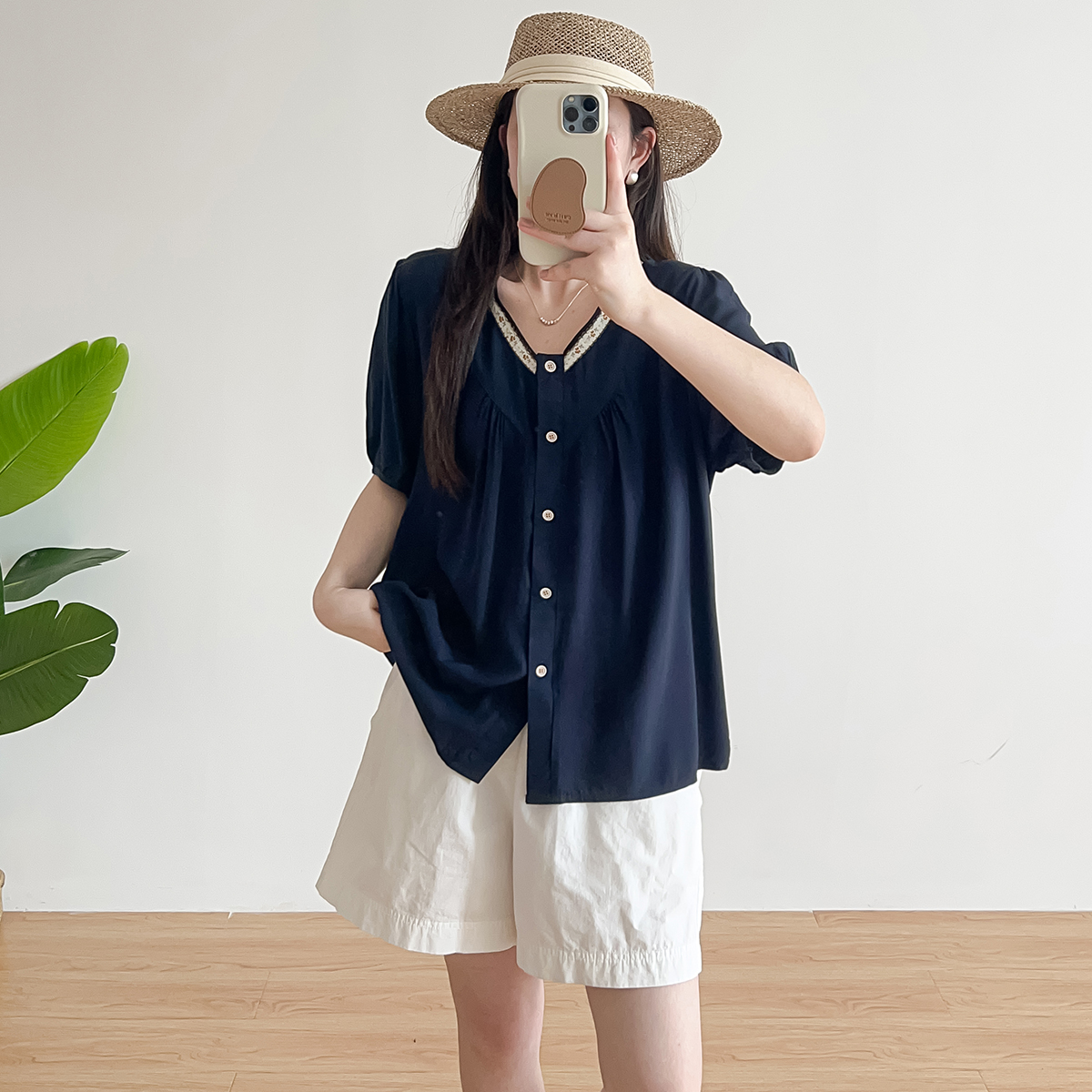 棉绸衬衫女士2025年夏季韩版薄款宽松显瘦V领开衫上衣人造棉T恤衫