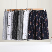 薄款 宽松大码 五分裤 夏季 睡裤 棉绸短裤 爸爸人造棉家居裤 中老年男士