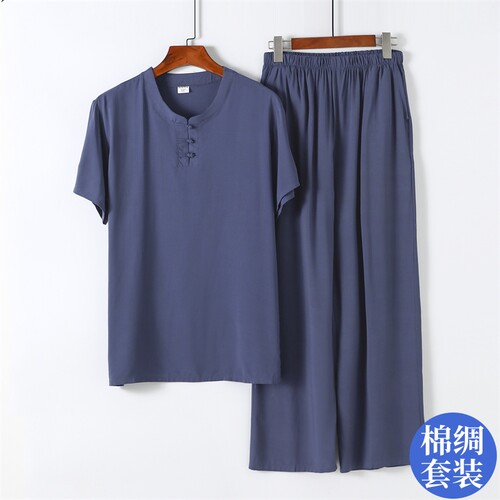 绵绸睡衣短袖长裤家居服