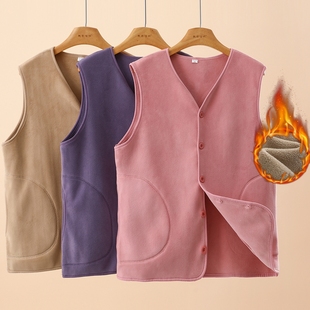 摇粒绒马甲女秋冬季 妈妈双面绒保暖背心奶奶马夹内搭坎肩 宽松大码