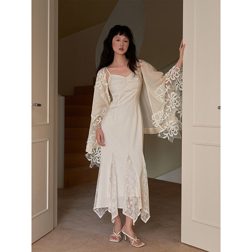 蕾丝斗篷缎面吊带裙女