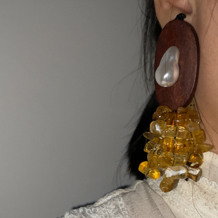 慵懒法式秋冬氛围感耳环意大利复古高级感设计黄色木头耳饰耳夹