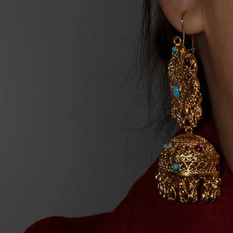 黄金色夸张复古新中式耳饰新娘配饰高级感轻奢异域民族耳环耳挂