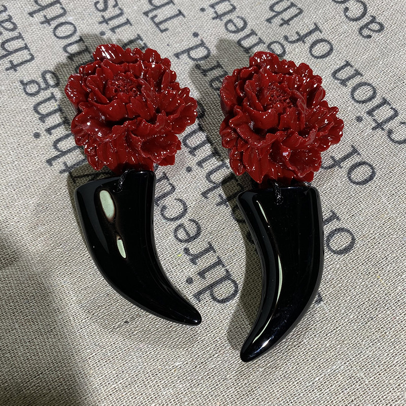 欧美夸张独特复古摩登港风红色花朵黑色耳环超大气质设计耳夹耳饰,饰品/流行首饰/时尚饰品新,耳环,淘宝优惠券,粉丝福利购,淘宝优惠卷