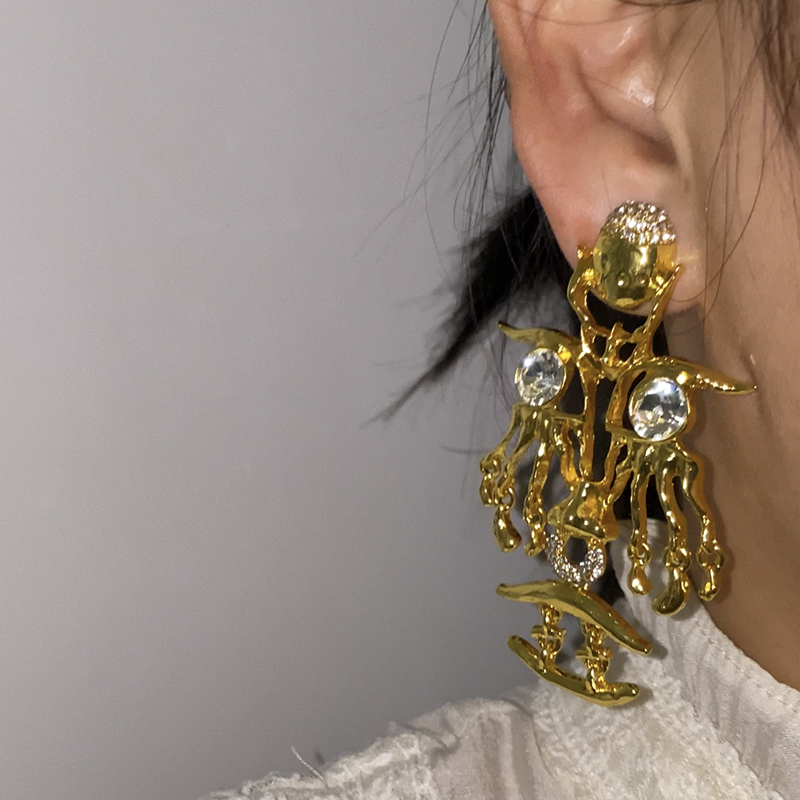 2023新款时尚耳环高级感爆款夸张复古港风欧美眼睛金色耳饰