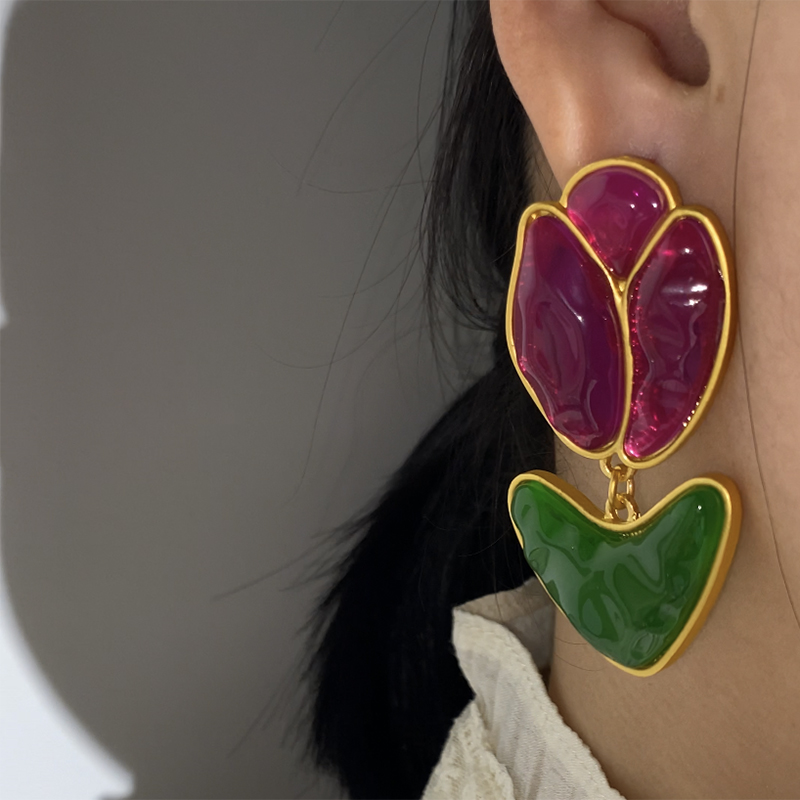 欧美法式夸张花朵耳环