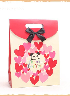 爱心熊猫 粘口翻盖礼品纸袋 节日生日纪念日表示感谢 礼物包装袋