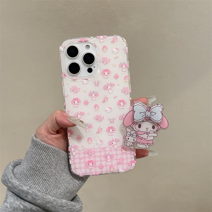 ins风可爱少女心满屏粉格纹美乐蒂适用iphone15手机壳14promax苹果15pro带链条15promax14pro小众13pro