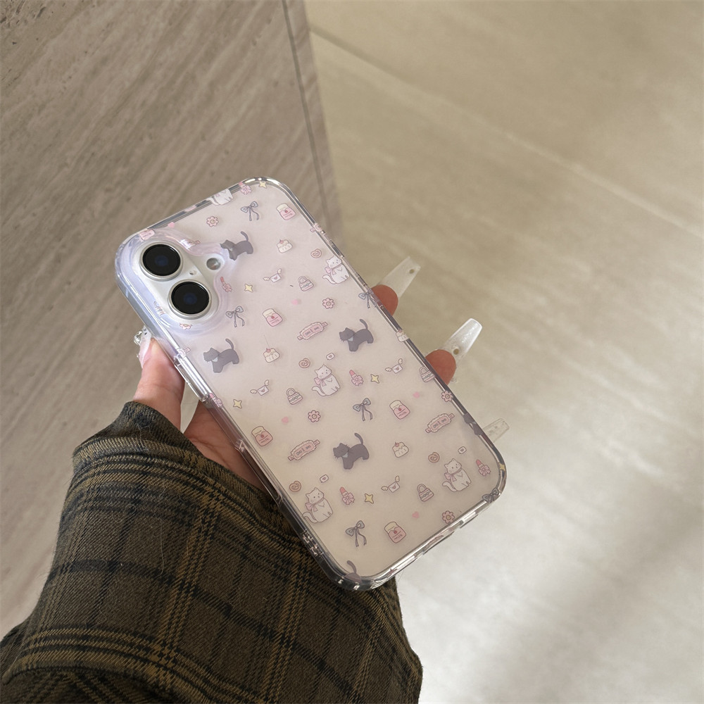 ins韩国可爱透色满屏猫咪镭射爱心手机壳适用iphone15promax全包苹果14/13新款14ProMax软壳16防摔15保护套13