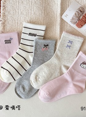 ADD儿童袜子冬季新款卡通小猫精梳棉灰色韩版东大门学生袜