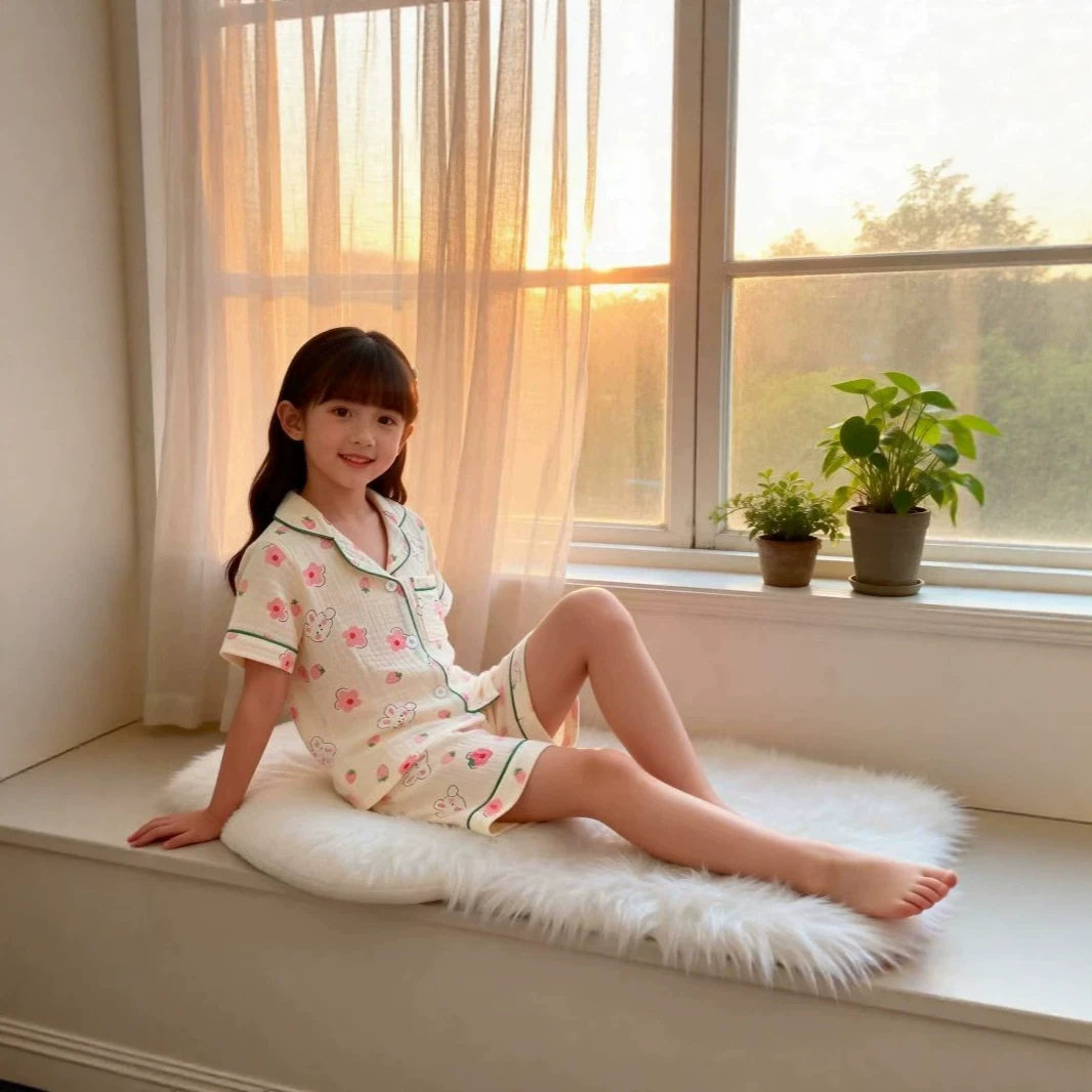 男童女童开衫短袖睡衣套装夏季
