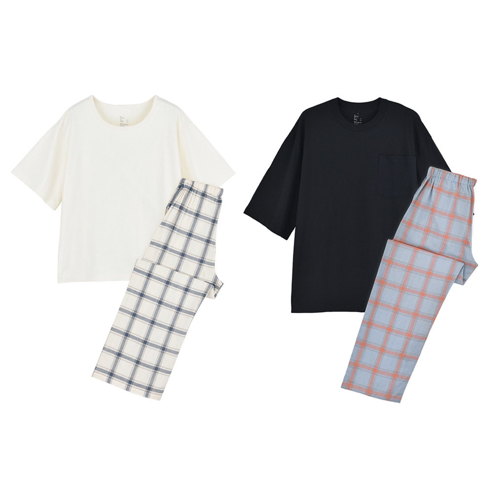 情侣款短袖长裤棉家居服套装