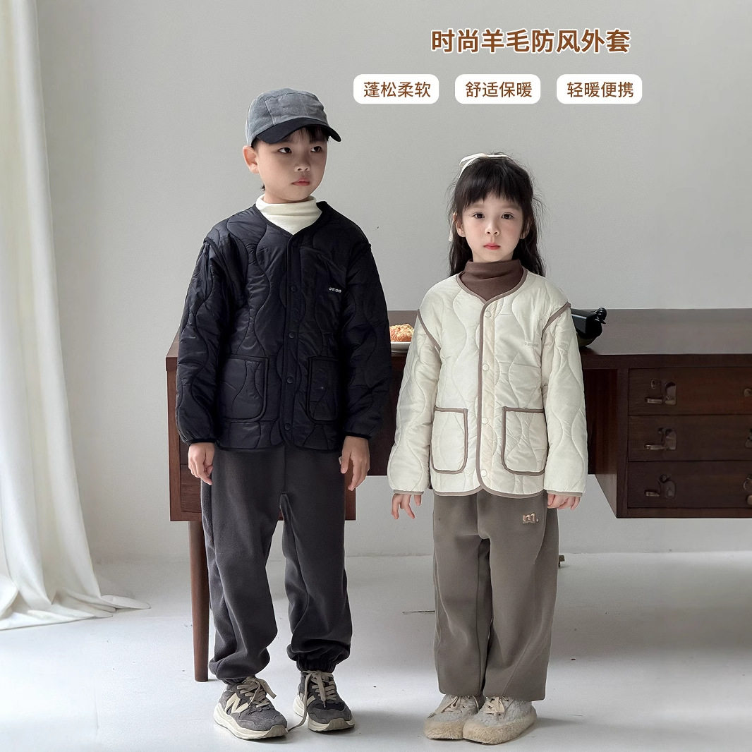 秋冬儿童羊毛夹棉保暖衣男童