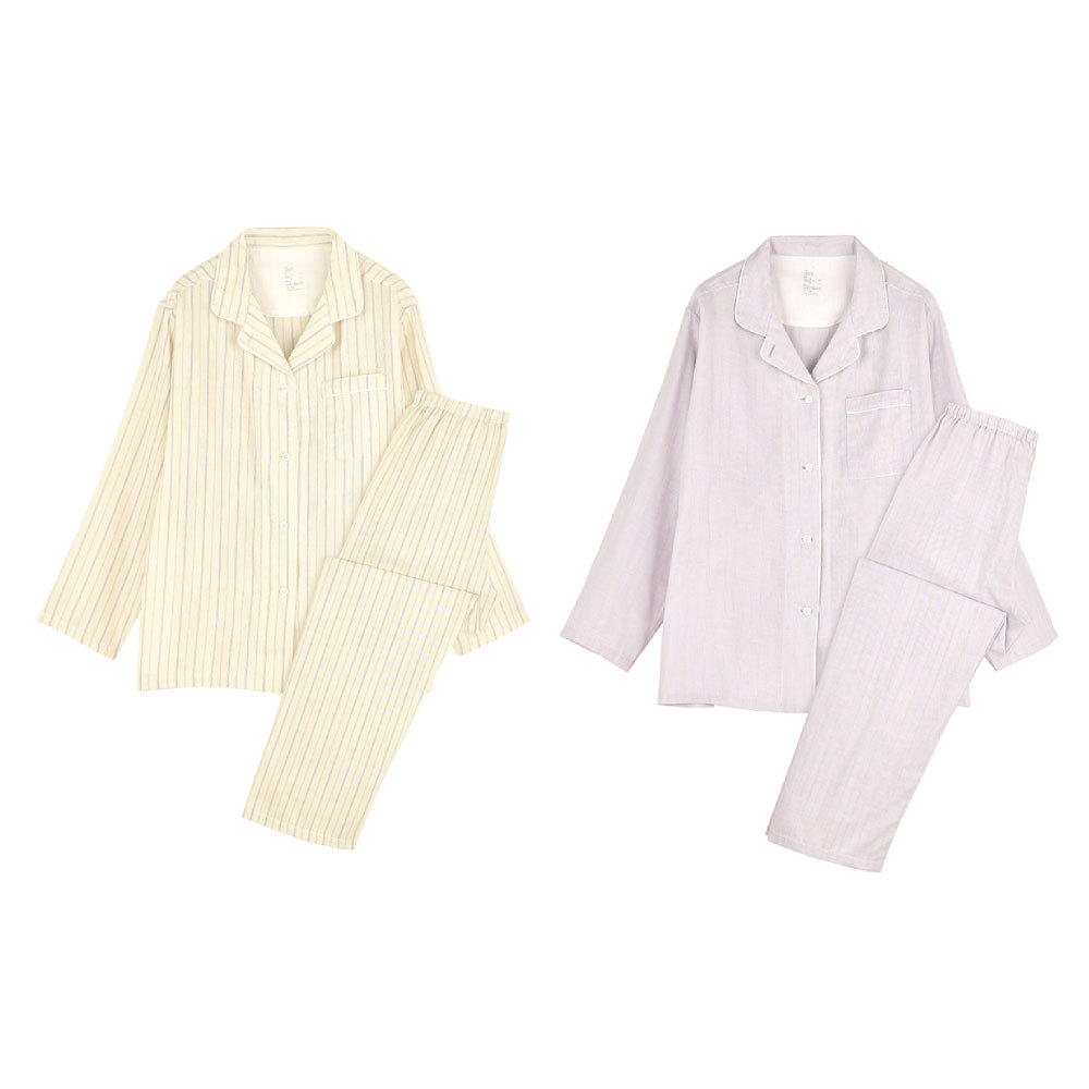 无侧缝家居服套装双层纱织睡衣