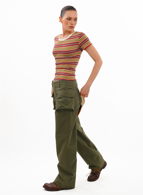 AXYPAGES复古工装风高腰阔腿伞兵裤立体多口袋遮肉显瘦工装长裤