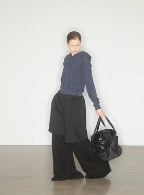 AXYPAGES小众设计款假两件阔腿裤休闲宽松黑色显瘦时髦直筒长裤女