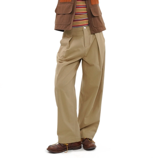 AXYPAGES多穿法搭扣设计卡其色休闲裤 宽松舒适百搭日常通勤裤