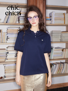 ChicChick时髦小鸡vol19德比郡俱乐部藏蓝色满天星宽松Polo短袖