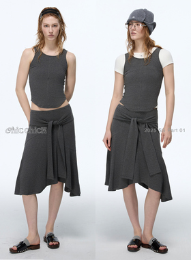 ChicChick时髦小鸡新品 博主穿搭 松弛感系袖杂灰色鱼尾半裙长裙