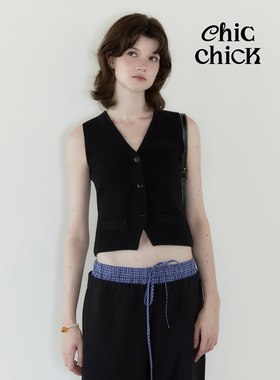 ChicChick时髦小鸡vol20TomBoy风格黑色极简v领圈圈纱针织马甲