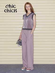 长裤 饰舒适松紧无负担西装 烟熏紫金属装 ChicChick时髦小鸡vol17