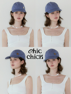 ChicChick时髦小鸡vol20经典 饰logo运动棒球帽 蓝白格纹软顶金属装