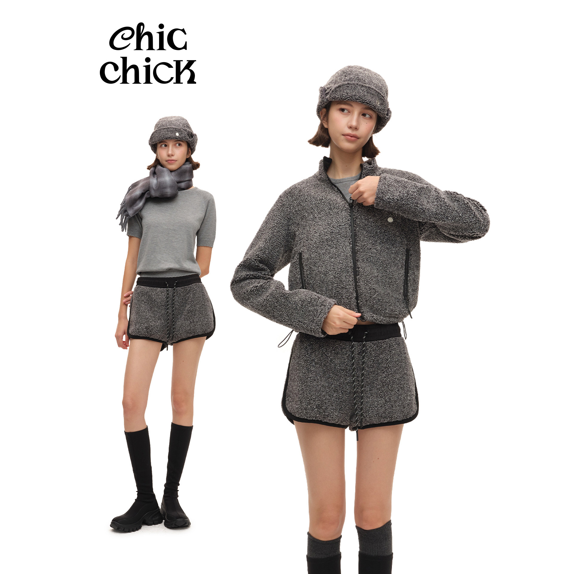 ChicChick时髦小鸡新品时髦俏皮 灰色摇粒绒外套短裤学院运动套装,女装/女士精品,卫衣/绒衫,淘宝优惠券,粉丝福利购,淘宝优惠卷