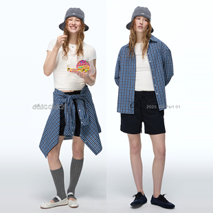 衬衫 ChicChick时髦小鸡新品 精制纯棉博主风立体皱感蓝色格纹长袖