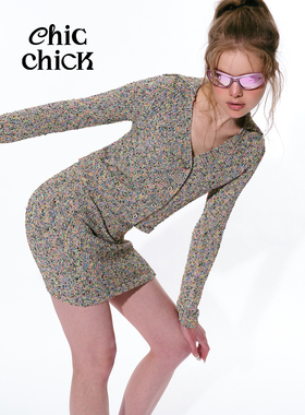 ChicChick时髦小鸡vol16比弗利小香风格彩色立体花纱针织开衫外套