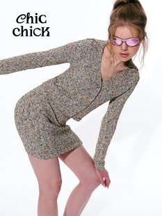 ChicChick时髦小鸡vol16比弗利小香风格 外套 彩色立体花纱针织开衫