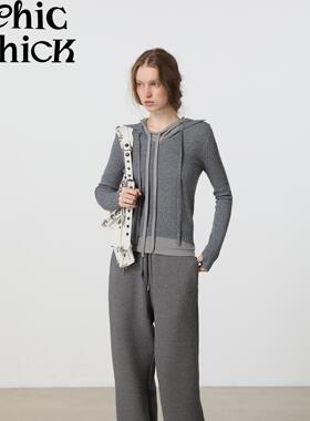 ChicChick时髦小鸡新品 积雨云灰 休闲百搭象皮纹肌理运动长卫裤