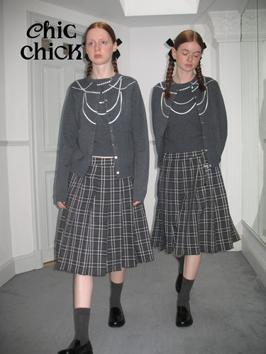 chicchick灰色百褶半裙