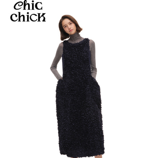 深蓝色重工立体花朵新年礼服连衣裙 Hour ChicChick时髦小鸡 Blue