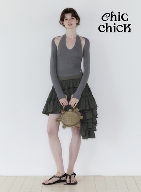 ChicChick时髦小鸡vol20杂灰色芭蕾风挂脖吊带背心长袖针织两件套