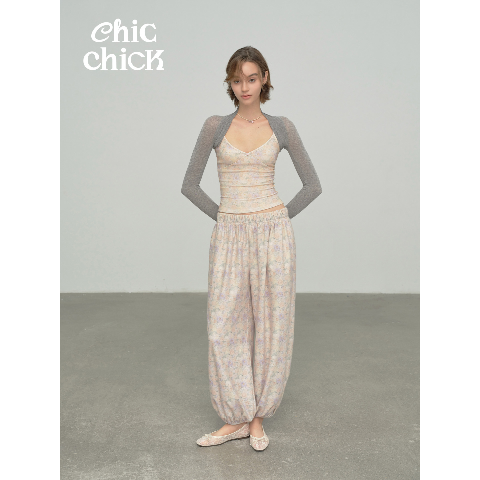 ChicChick时髦小鸡 夏日bi入 杂灰色莱赛尔羊毛袖套长袖砍肩外搭