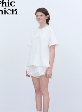 ChicChick时髦小鸡新品能量电镀幻彩水晶玻璃珠项链装饰短袖白T恤