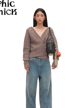 ChicChick时髦小鸡工艺单宁系列 复古撞钉装饰环保酵洗直筒牛仔裤