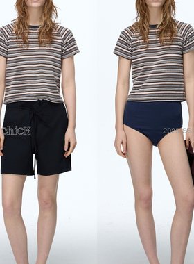 ChicChick时髦小鸡新品柔软亲肤粉蓝多色条纹毛巾面料刺绣短袖T恤