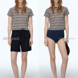 ChicChick时髦小鸡新品 T恤 柔软亲肤粉蓝多色条纹毛巾面料刺绣短袖